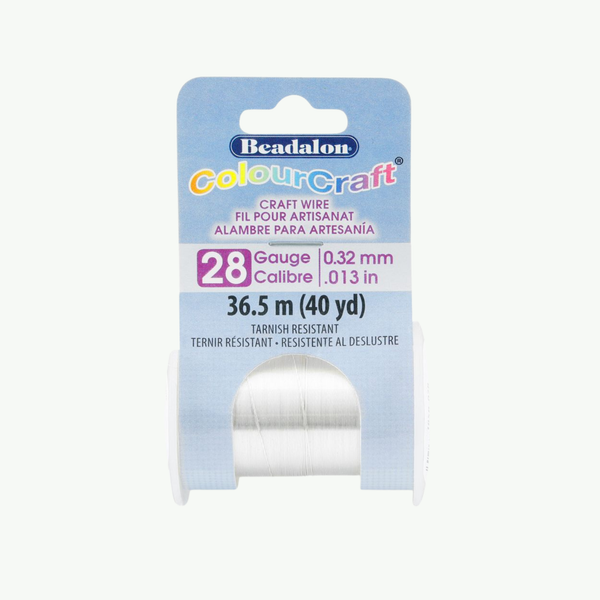 Beadalon ColourCraft hõbetatud ja tuhmumiskindel käsitöötraat, rullis 36,5 meetrit, jämedus 28 GA (0,32 mm).