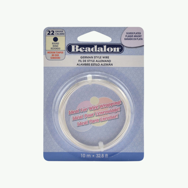 Hõbetatud ümar Beadalon German Style ehtetraat, 22 Gauge (0,64 mm), 10-meetrine rull traadiväänamiseks ja detailseteks ehtetöödeks.