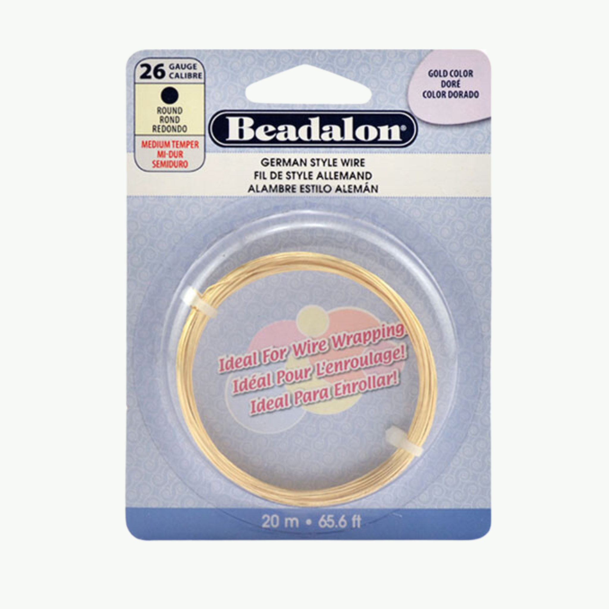 Peenike kuldne ümar Beadalon German Style ehtetraat, 26 Gauge (0,41 mm), 20-meetrine rull delikaatseks traadipõimimiseks ja ehete valmistamiseks.