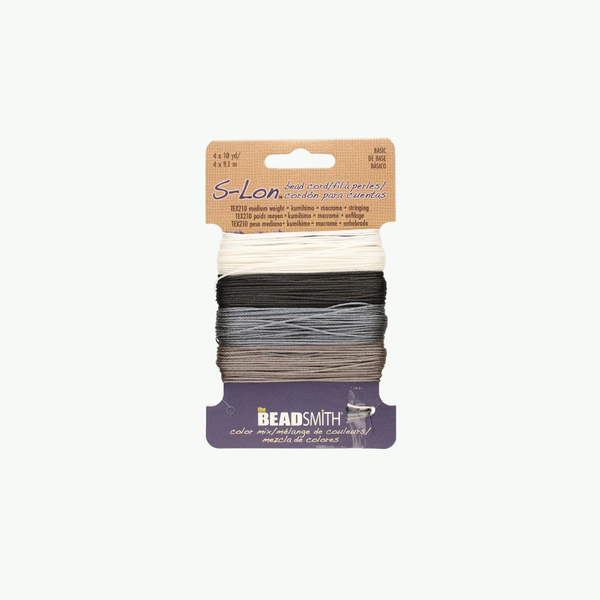 Neli neutraalset BeadSmith® S-Lon™ helmenööri kumihimo ja makramee jaoks