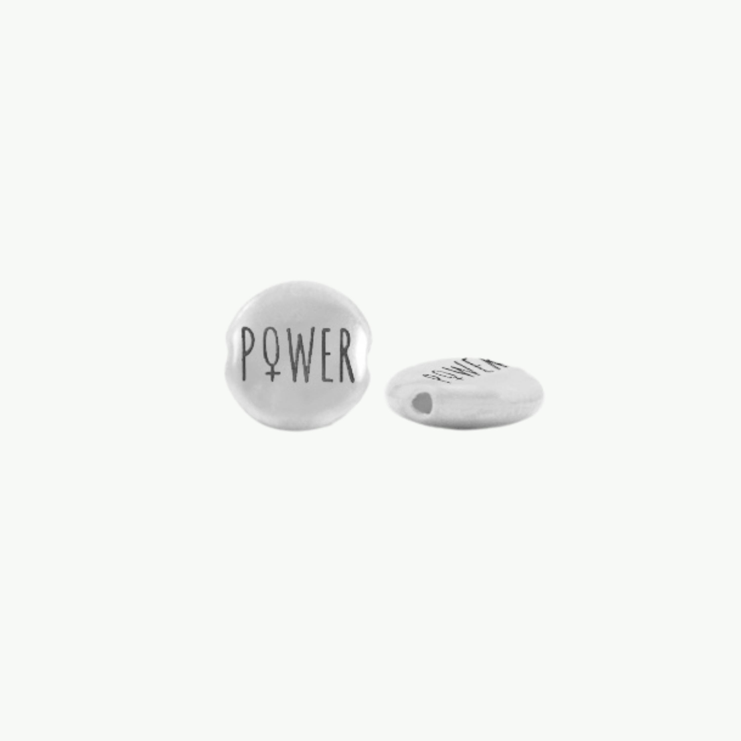 999 hõbedase kattega DQ metallhelmes POWER kirjaga ja naise sümboliga, suurus 8 mm