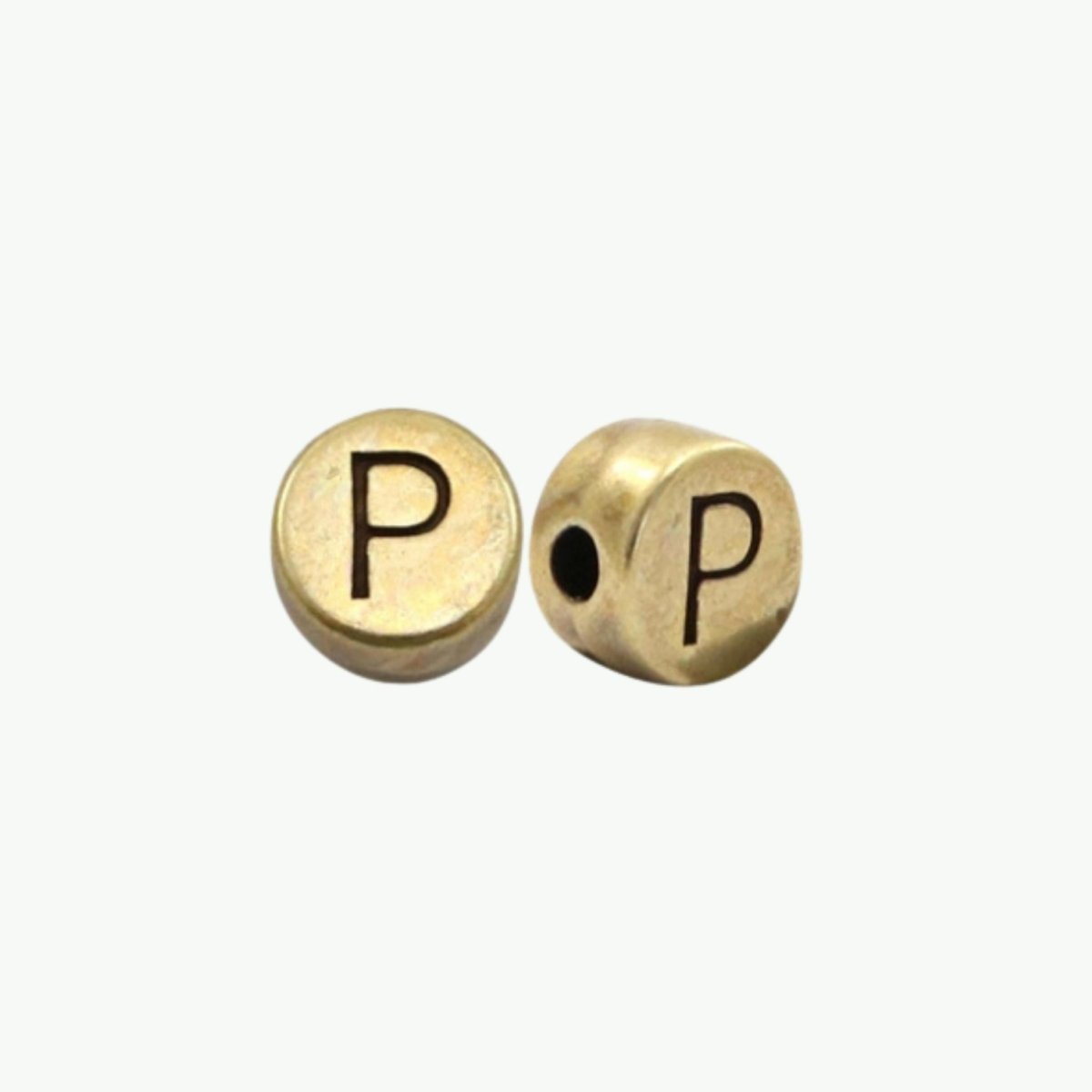 Antiikpronksine 7 mm DQ tähestikuhelmes tähega P