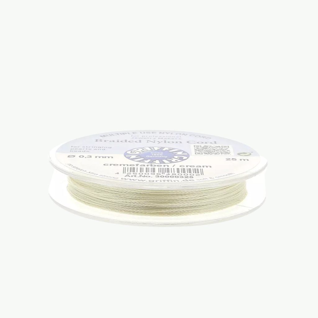 Griffin European Braided Nylon Thread 0,3-0,5 mm Cream kreemikas punutud nailonnöör 25 m pakendis