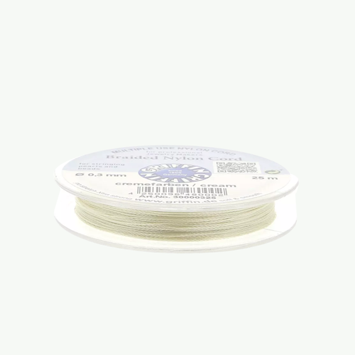 Griffin European Braided Nylon Thread 0,3-0,5 mm Cream kreemikas punutud nailonnöör 25 m pakendis
