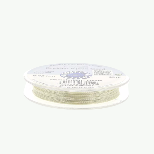 Griffin European Braided Nylon Thread 0,3-0,5 mm Cream kreemikas punutud nailonnöör 25 m pakendis
