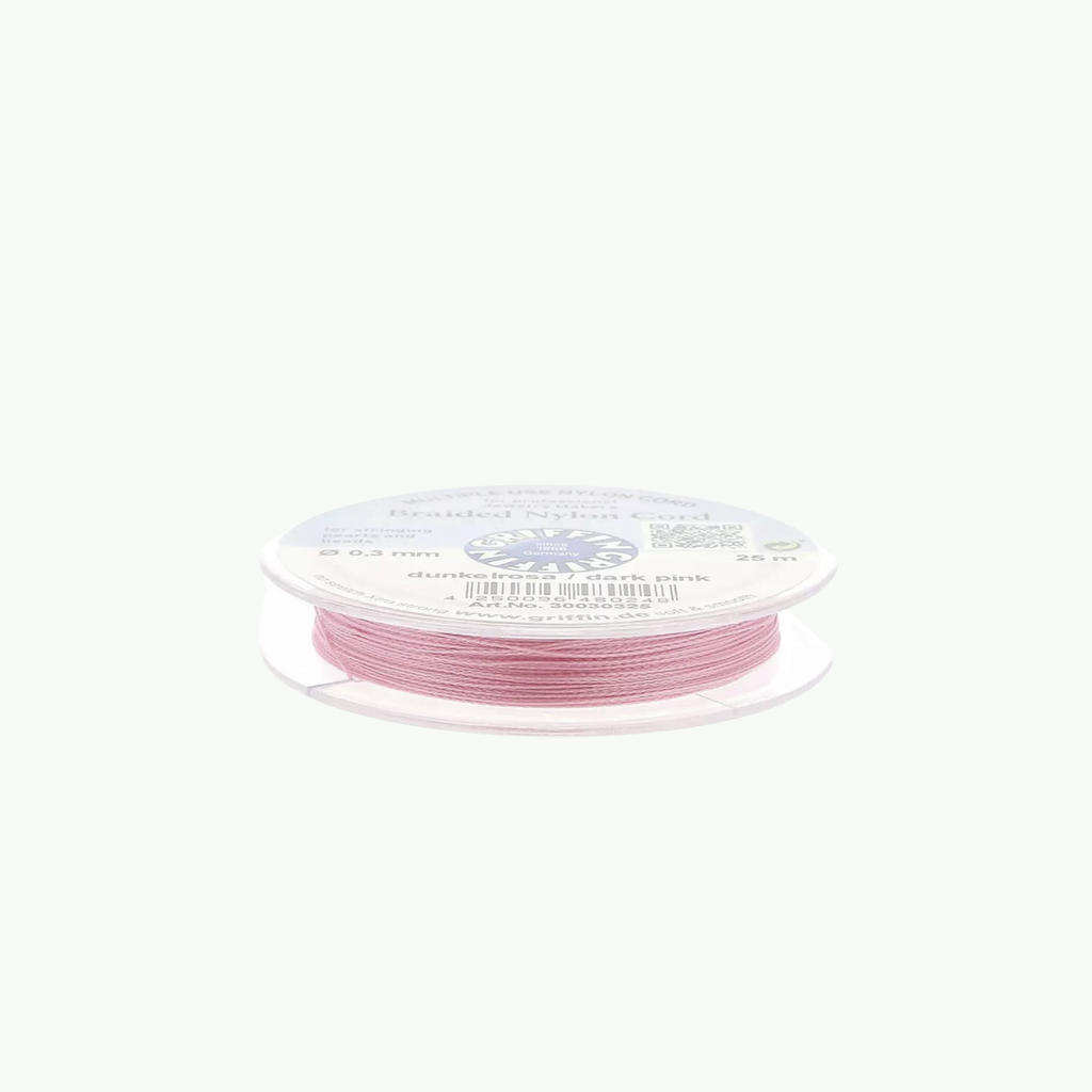 Griffin European Braided Nylon Thread 0,3-0,5 mm Dark Pink tumeroosa punutud nailonnöör 25 m poolil