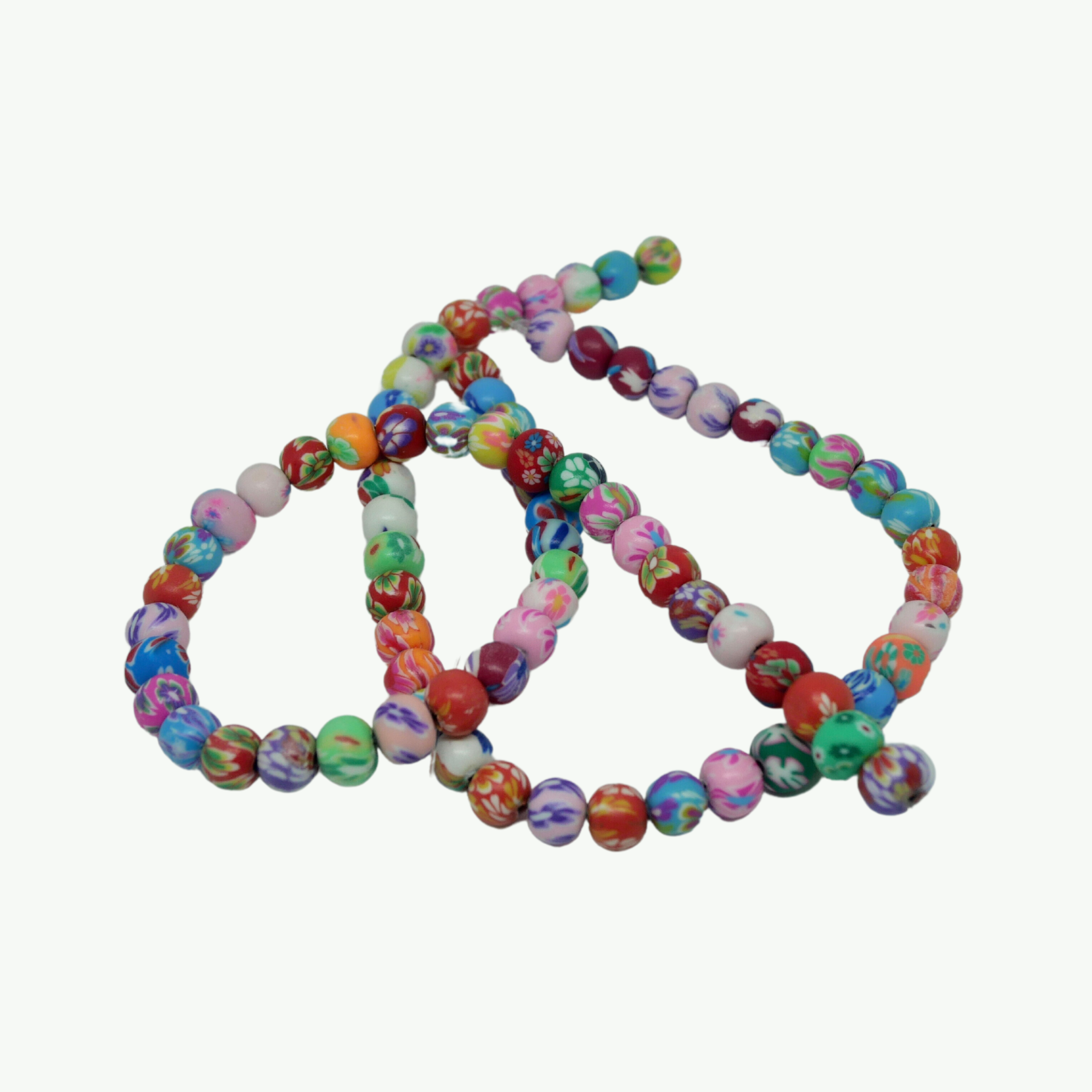 Kirjud 6 mm polümeerhelmed roosades, rohelistes, sinistes, lillades ja kollastes toonides, 25 tk