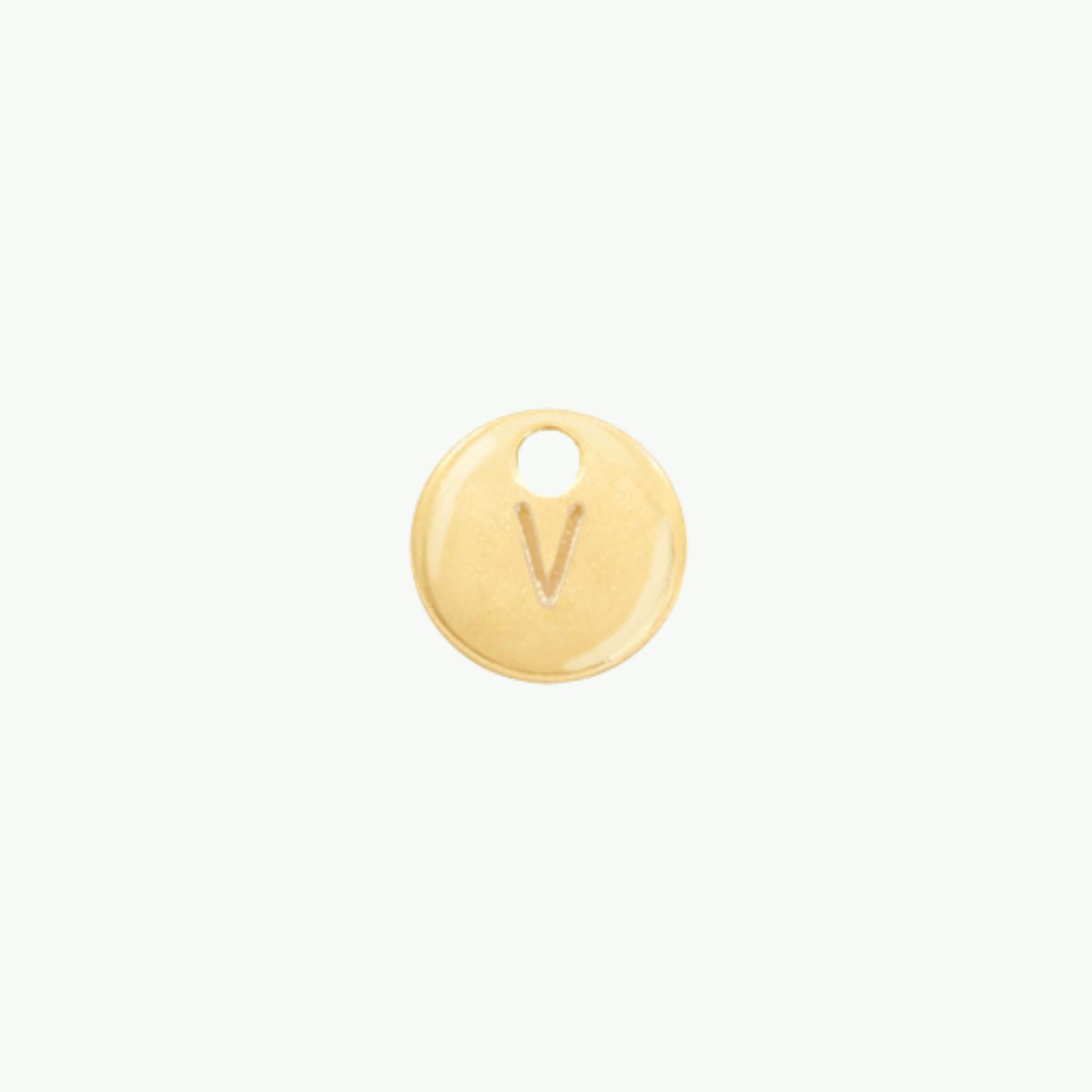 Kuldne 10 mm tähestikuamulett tähega V