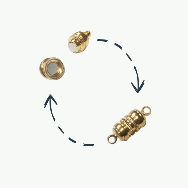 Kullatud piklik silindrikujuline magnetkinnis 17x6mm kergete ehete valmistamiseks.