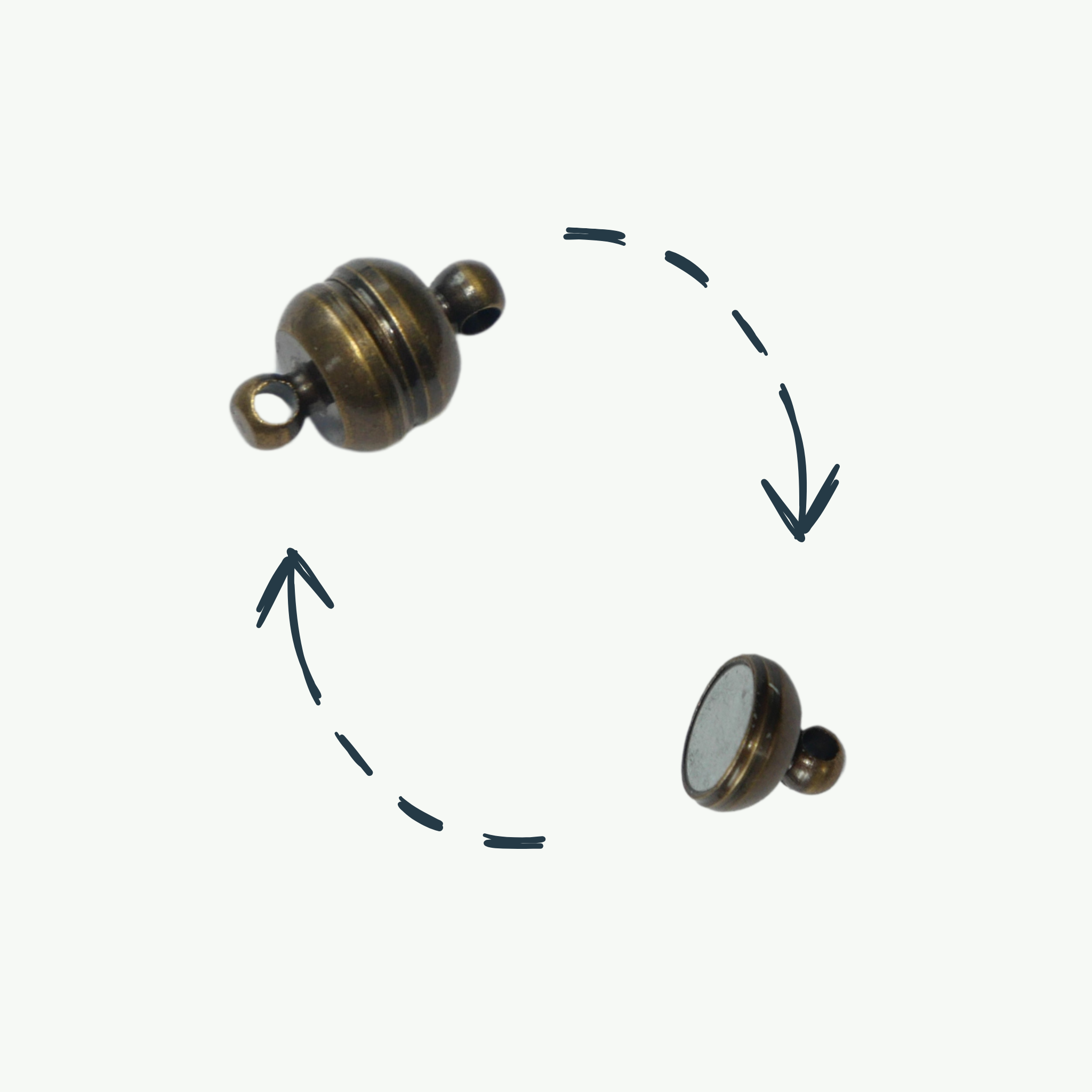 Pronksi tooni silindrikujuline magnetkinnis 12x7mm pärlitega käeketi valmistamiseks.