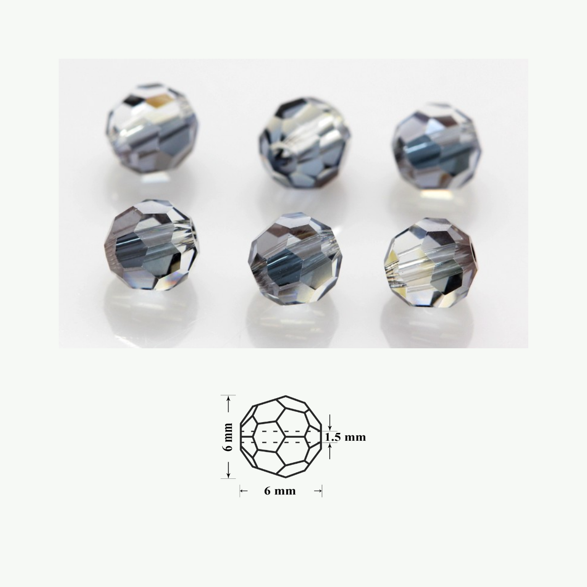 Preciosa Round 6 mm Crystal Valentinite kristallklaasist pärlid, pakis 12 tk
