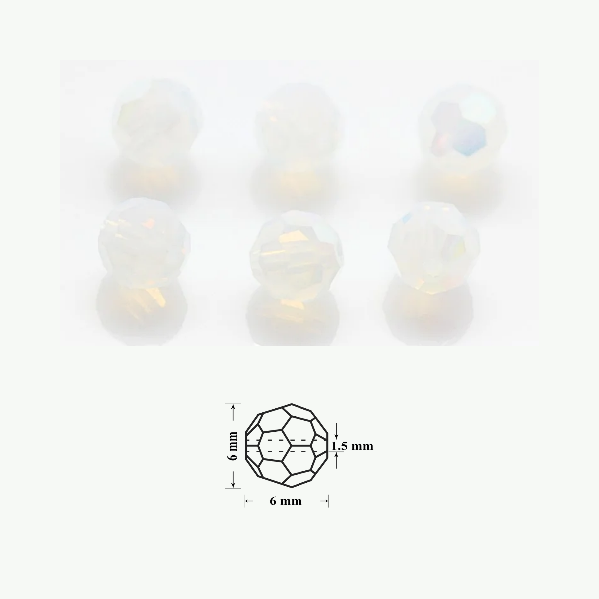 Preciosa Round White Opal 6 mm opaalvalged kristallklaasist helmed, pakis 12 tk