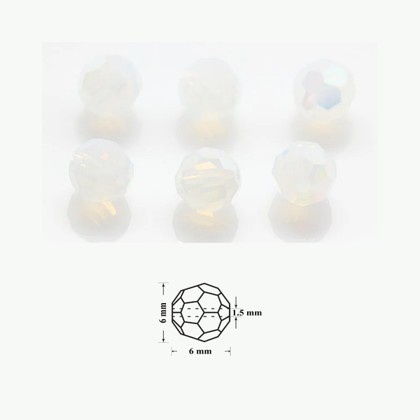 Preciosa Round White Opal 6 mm opaalvalged kristallklaasist helmed, pakis 12 tk